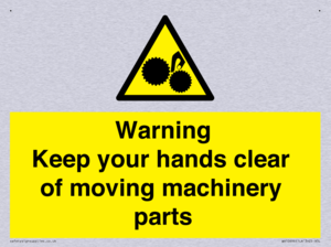 Warning - Keep your hands clear of moving machinery parts